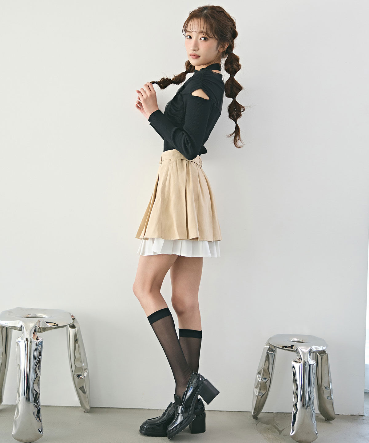 REDYAZEL「チョーカークロスチュールニットトップス」|ニット・セーター|