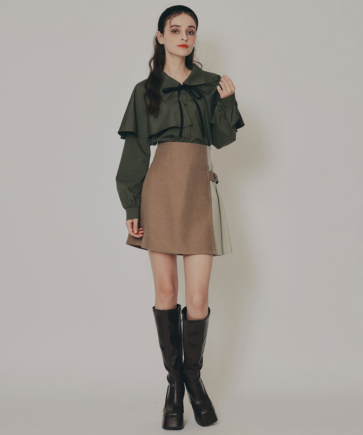 REDYAZEL「バイカラーアシメプリーツミニスカート」|フレア|