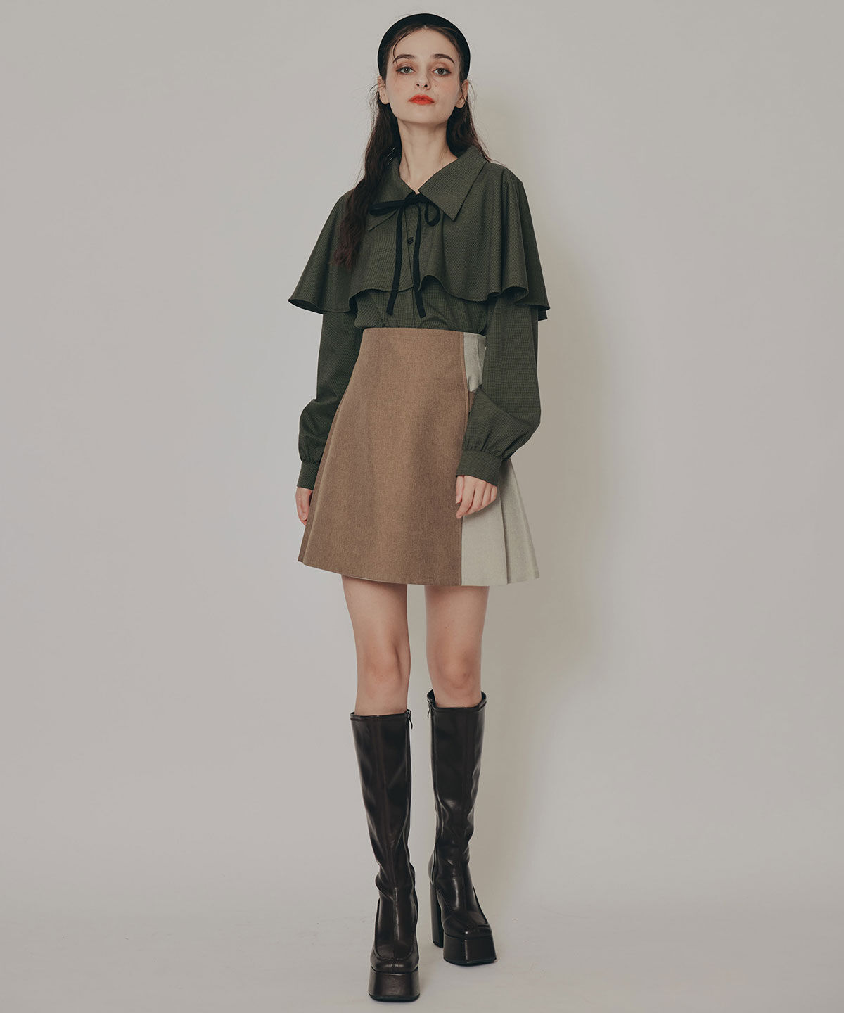 REDYAZEL「バイカラーアシメプリーツミニスカート」|フレア|