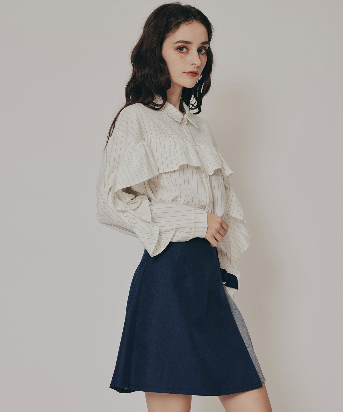 REDYAZEL「バイカラーアシメプリーツミニスカート」|フレア|