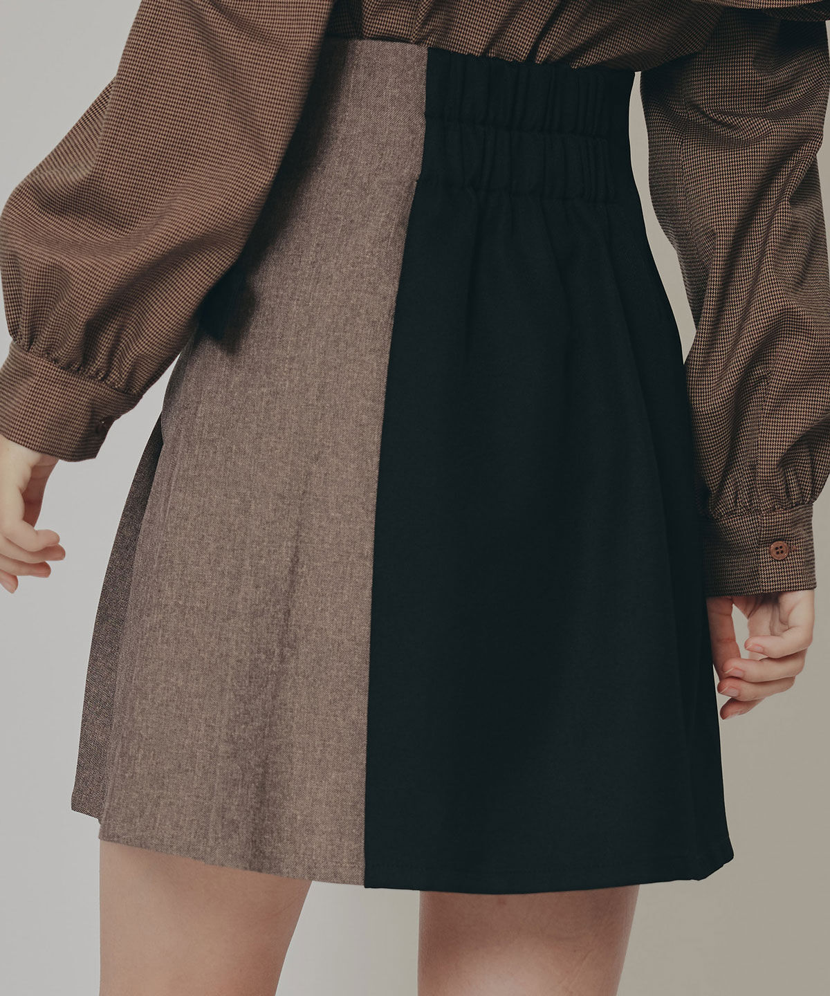 REDYAZEL「バイカラーアシメプリーツミニスカート」|フレア|