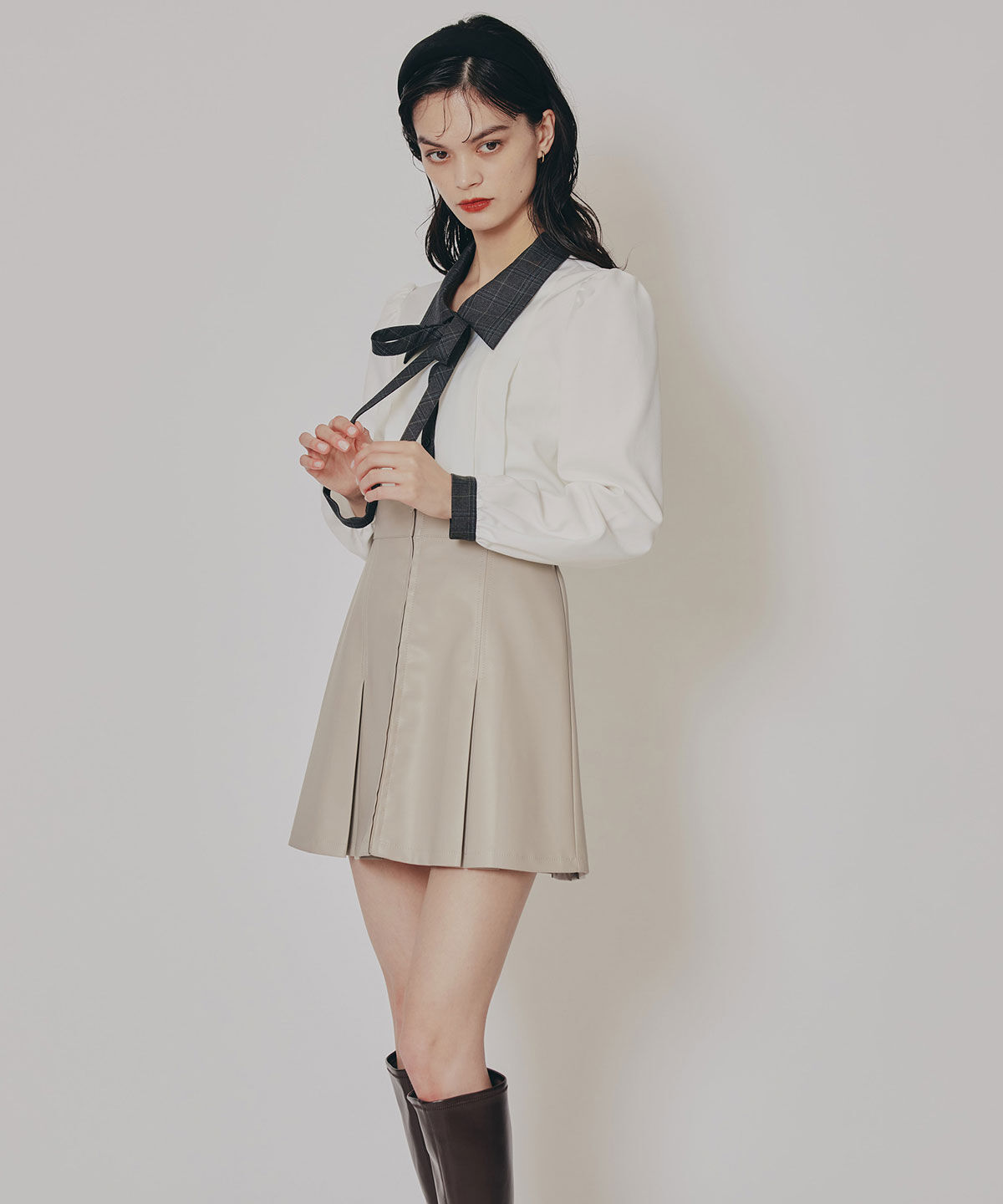 REDYAZEL「フェイクレザーBOXプリーツミニスカート」|フレア|