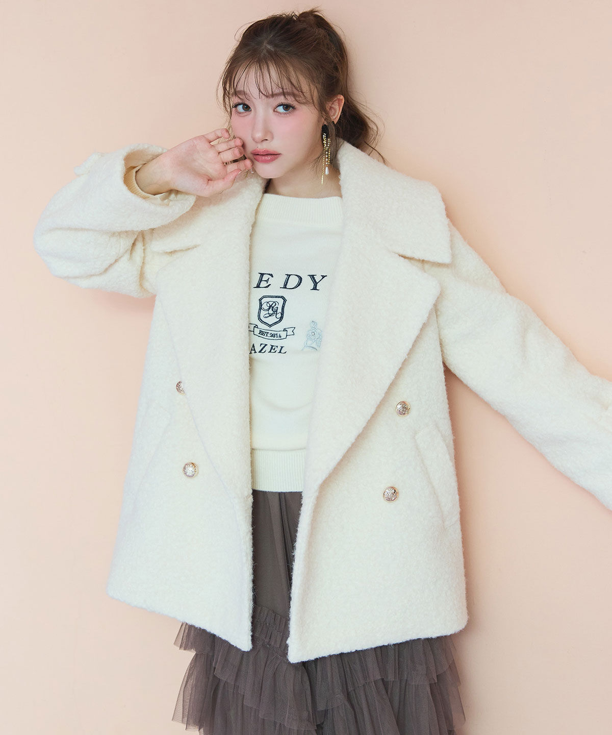 REDYAZEL「ビジューロゴエンブロイダリーニットプルオーバー」|ニット・セーター|