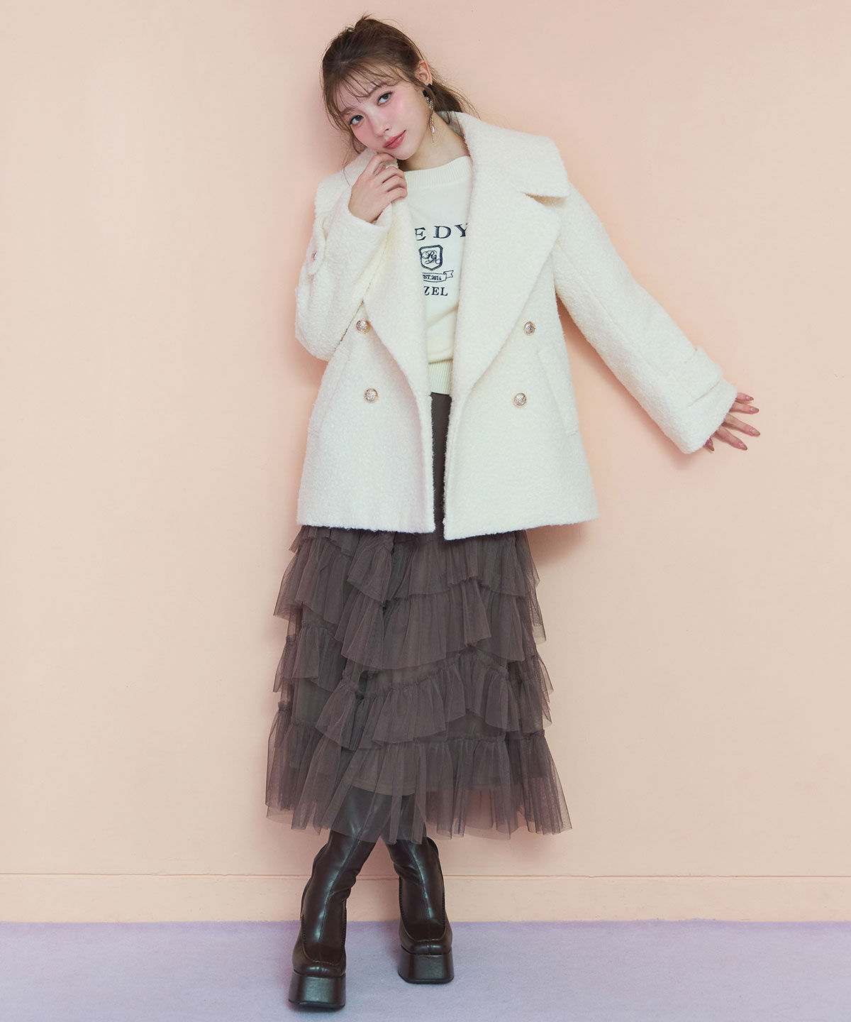 REDYAZEL「ビジューロゴエンブロイダリーニットプルオーバー」|ニット・セーター|