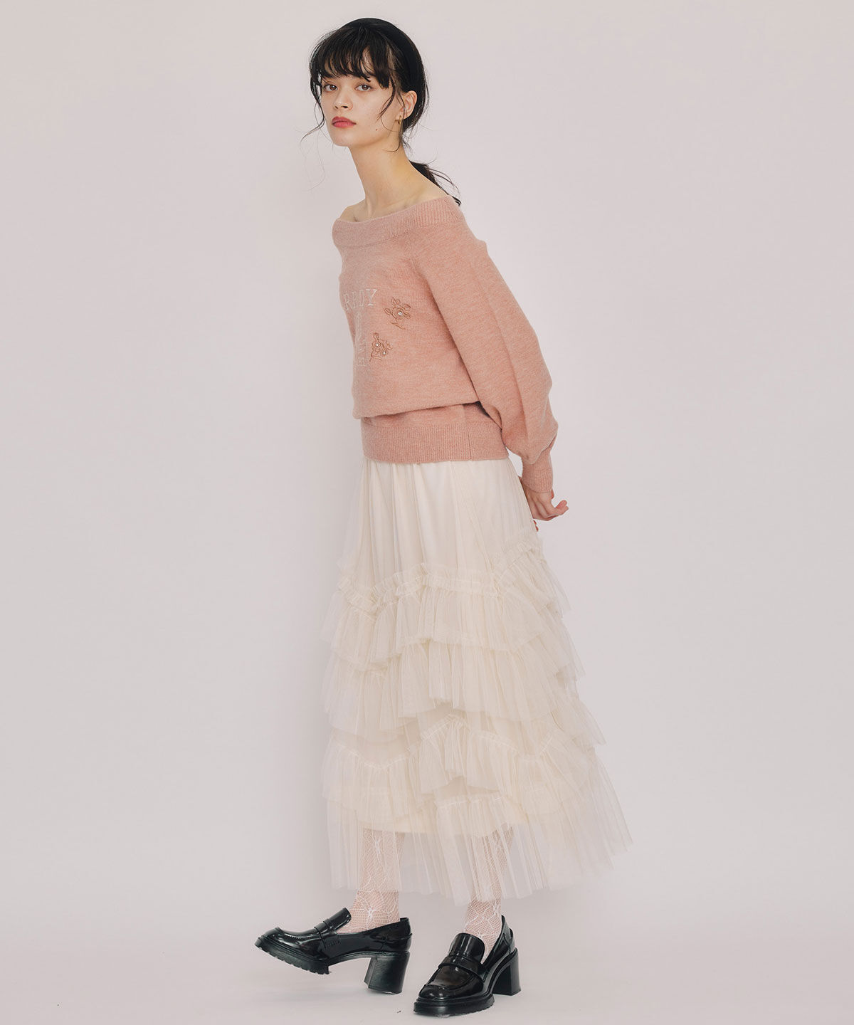 REDYAZEL「ビジューロゴエンブロイダリーニットプルオーバー」|ニット・セーター|