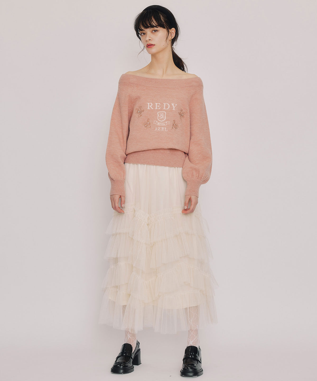 REDYAZEL「ビジューロゴエンブロイダリーニットプルオーバー」|ニット・セーター|