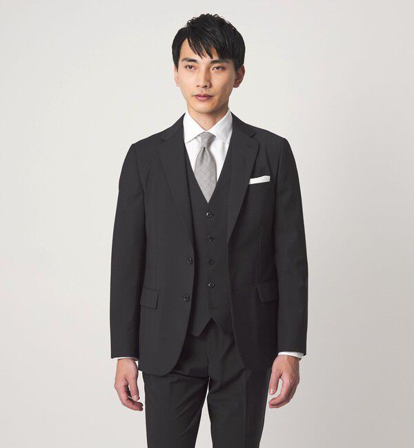 UNITED ARROWS green label relaxing「A+ TWPU トロピカル無地 2B スリム セットアップ ジャケット -ウォッシャブル・ストレッチ-」|スーツ|BLACK