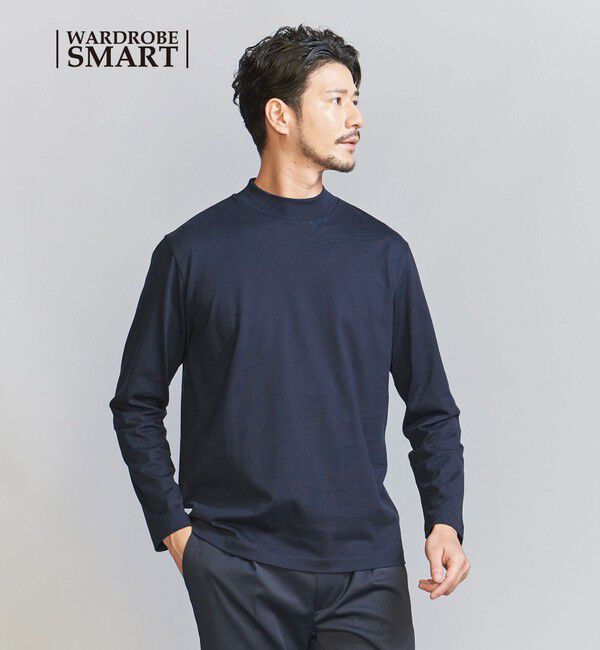 BEAUTY&YOUTH UNITED ARROWS「【WEB限定 WARDROBE SMART】クリア ガスコットン モックネック カットソー【抗菌・防臭】」|Tシャツ・カットソー|NAVY