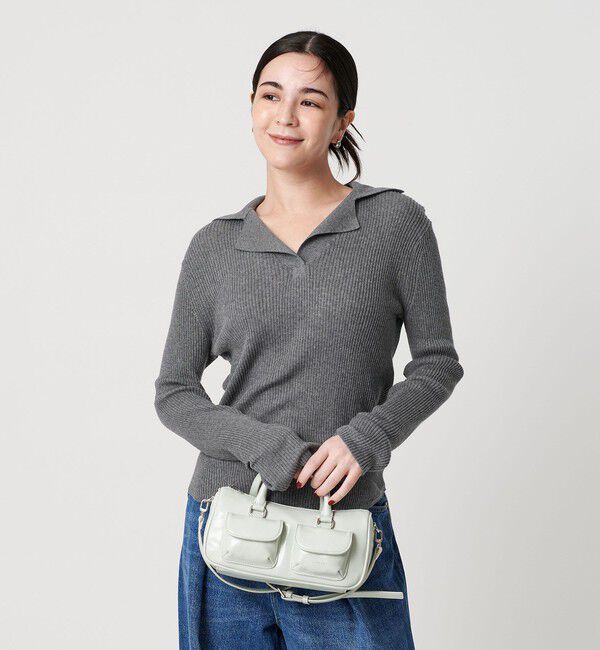 BEAUTY&YOUTH UNITED ARROWS「コットンリブ オープンカラーニット ウォッシャブル」|ニット・セーター|DK.GRAY