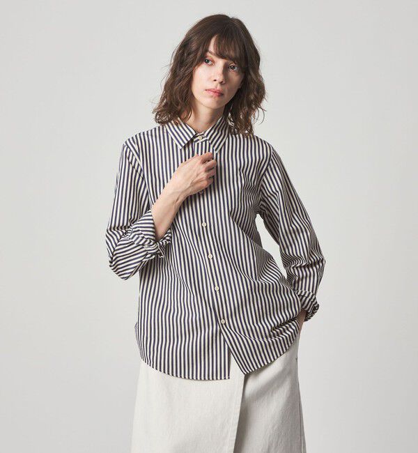 STEVEN ALAN「＜Steven Alan＞コットン キュプラ ストライプ シャツ」|シャツ・ブラウス|NAVY