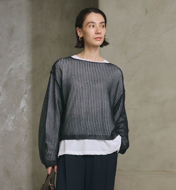 BEAUTY&YOUTH UNITED ARROWS「ペーパー メッシュ ショート ワイド ニットプルオーバー ウォッシャブル」|ニット・セーター|