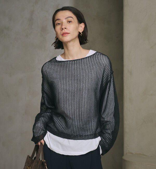BEAUTY&YOUTH UNITED ARROWS「ペーパー メッシュ ショート ワイド ニットプルオーバー ウォッシャブル」|ニット・セーター|