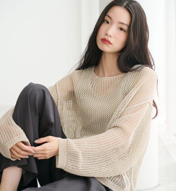 BEAUTY&YOUTH UNITED ARROWS「ペーパー メッシュ ショート ワイド ニットプルオーバー ウォッシャブル」|ニット・セーター|