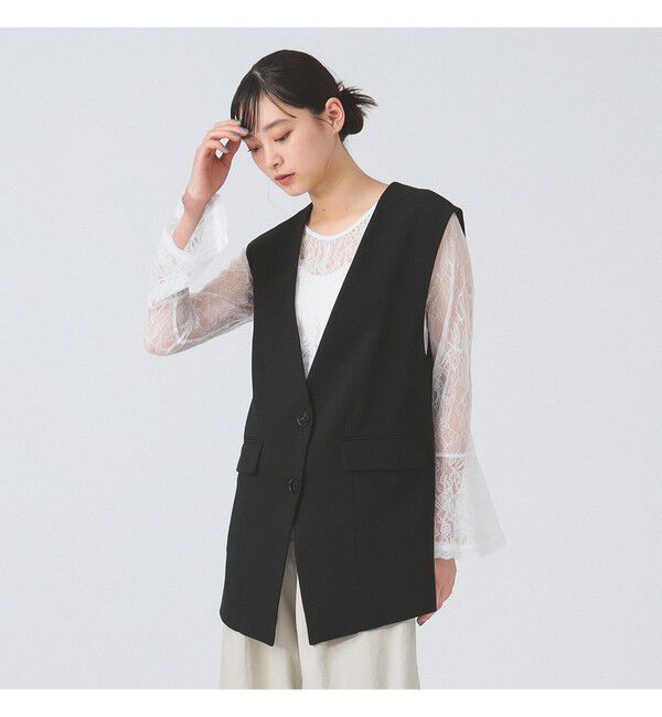 Ray BEAMS 「ノーカラー バック ギャザー ジレ」|ベスト・ジレ|