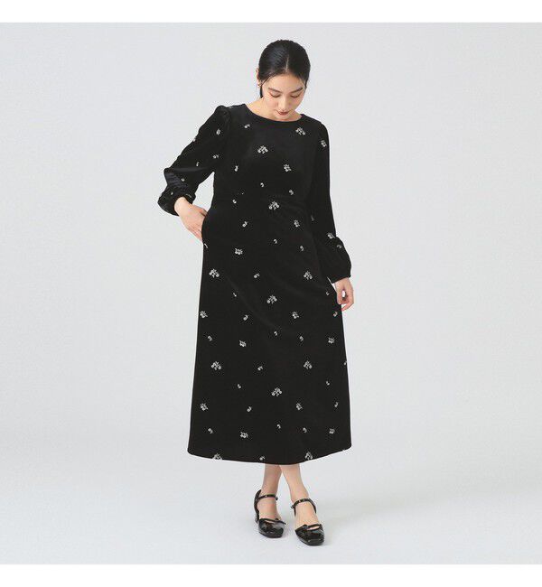Ray BEAMS 「ベロア 刺繍 ワンピース」|ワンピース|BLACK