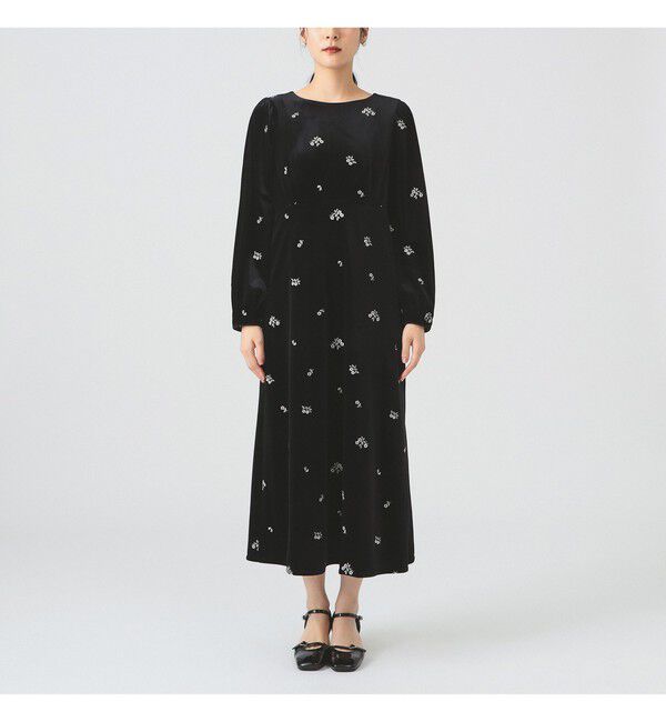 Ray BEAMS 「ベロア 刺繍 ワンピース」|ワンピース|