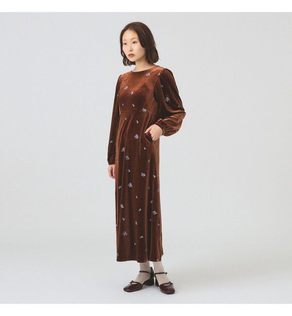 Ray BEAMS 「ベロア 刺繍 ワンピース」|ワンピース|
