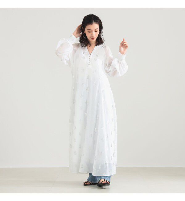 Demi-Luxe BEAMS 「ne Quittez pas / ボイル フラワー ロングスリーブ ワンピース」|ワンピース|WHITE