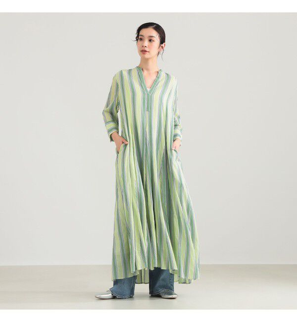 Demi-Luxe BEAMS 「ne Quittez pas / ボイル ストライプ パネル ワンピース」|ワンピース|LIGHT.GREEN