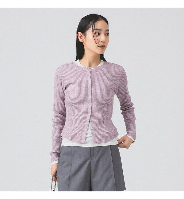 Ray BEAMS 「メランジ リブ スナップ カーディガン」|カーディガン|PINK