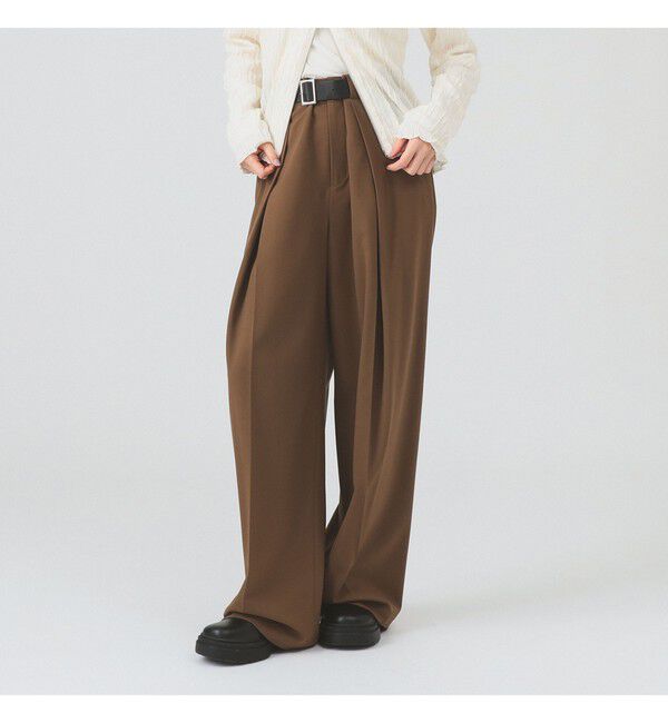 Ray BEAMS 「ベルテッド ワイド パンツ」|チノ|BROWN