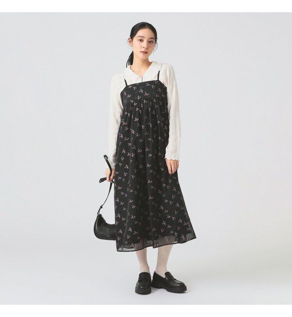 Ray BEAMS 「シアー フラワー ジャカード キャミワンピース」|ワンピース|BLACK