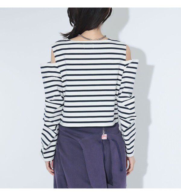 BEAMSBOY「maturely / ボーダー オープン ショルダー ロングスリーブ カットソー」|Tシャツ・カットソー|