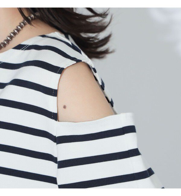 BEAMSBOY「maturely / ボーダー オープン ショルダー ロングスリーブ カットソー」|Tシャツ・カットソー|