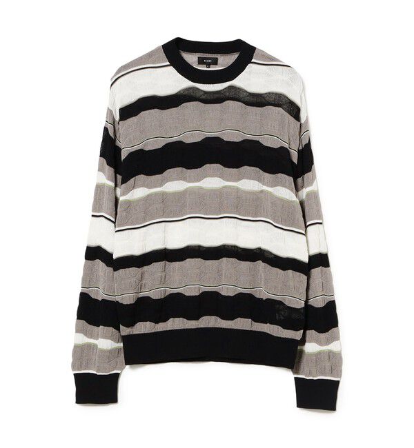 BEAMS「12ゲージ ジャカード マルチボーダーニット【ワイドフィット】」|ニット・セーター|GREY