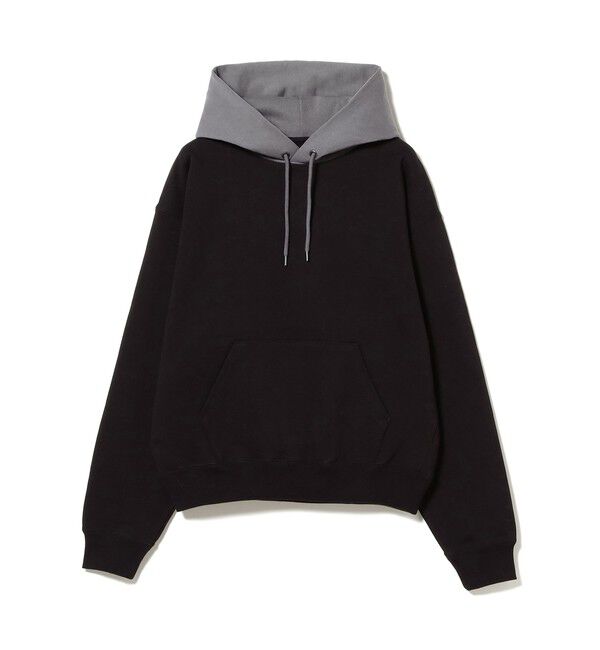 BEAMS「【ワイドショートフィット】カラーブロック フーディ」|スウェット・ジャージ|BLACK