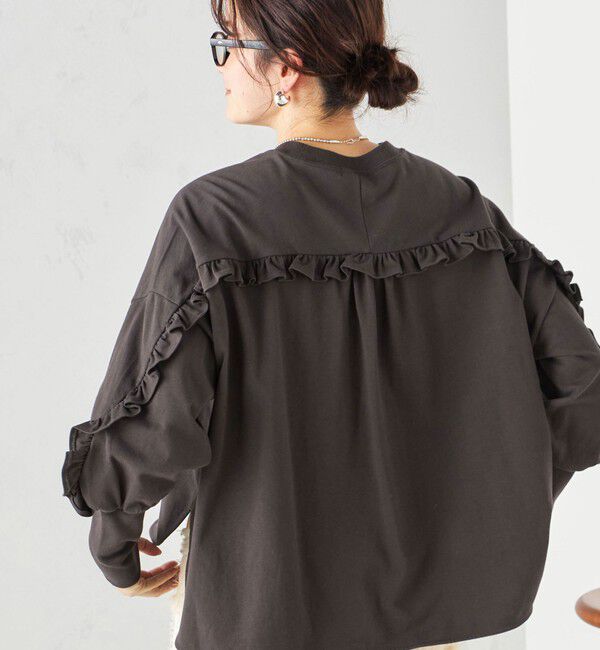 SHIPS for women「〈洗濯機可能〉ロング リブ スリーブ フリル カットソー」|Tシャツ・カットソー|