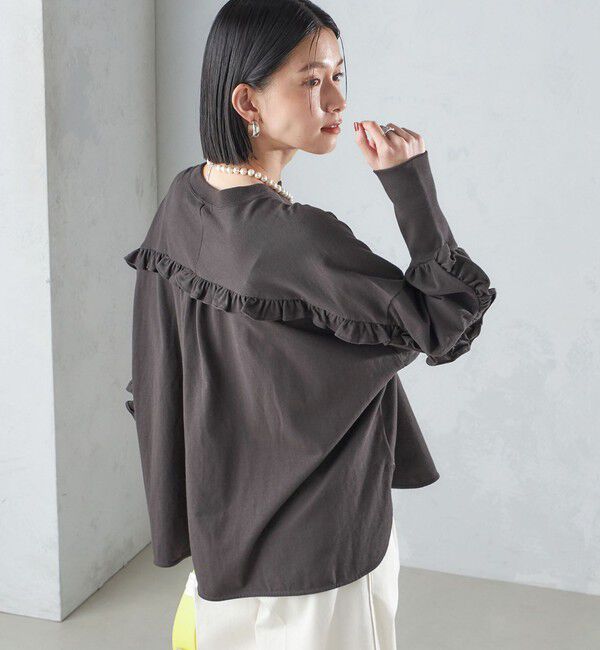 SHIPS for women「〈洗濯機可能〉ロング リブ スリーブ フリル カットソー」|Tシャツ・カットソー|