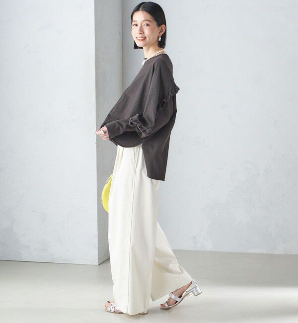 SHIPS for women「〈洗濯機可能〉ロング リブ スリーブ フリル カットソー」|Tシャツ・カットソー|