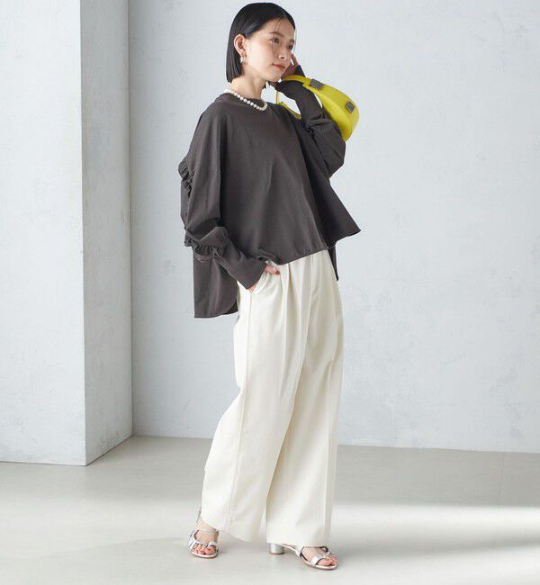 SHIPS for women「〈洗濯機可能〉ロング リブ スリーブ フリル カットソー」|Tシャツ・カットソー|