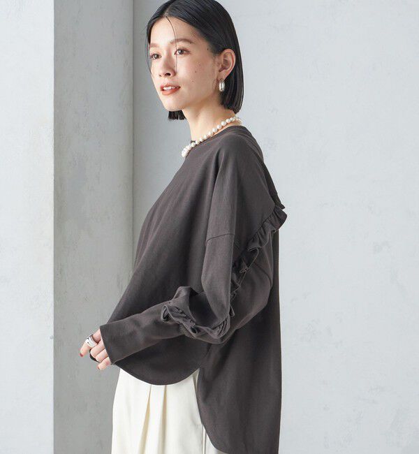 SHIPS for women「〈洗濯機可能〉ロング リブ スリーブ フリル カットソー」|Tシャツ・カットソー|