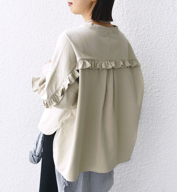 SHIPS for women「〈洗濯機可能〉ロング リブ スリーブ フリル カットソー」|Tシャツ・カットソー|