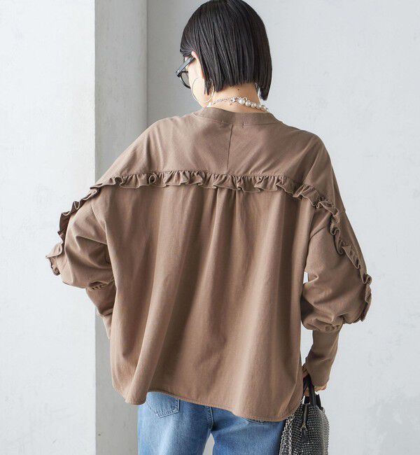 SHIPS for women「〈洗濯機可能〉ロング リブ スリーブ フリル カットソー」|Tシャツ・カットソー|