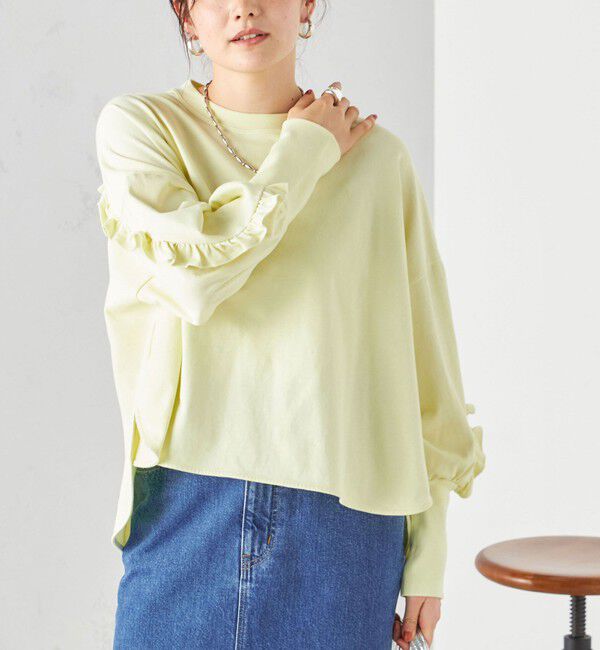 SHIPS for women「〈洗濯機可能〉ロング リブ スリーブ フリル カットソー」|Tシャツ・カットソー|