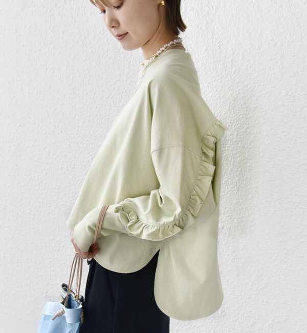 SHIPS for women「〈洗濯機可能〉ロング リブ スリーブ フリル カットソー」|Tシャツ・カットソー|