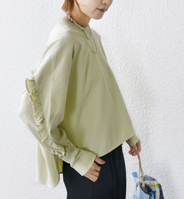 SHIPS for women「〈洗濯機可能〉ロング リブ スリーブ フリル カットソー」|Tシャツ・カットソー|