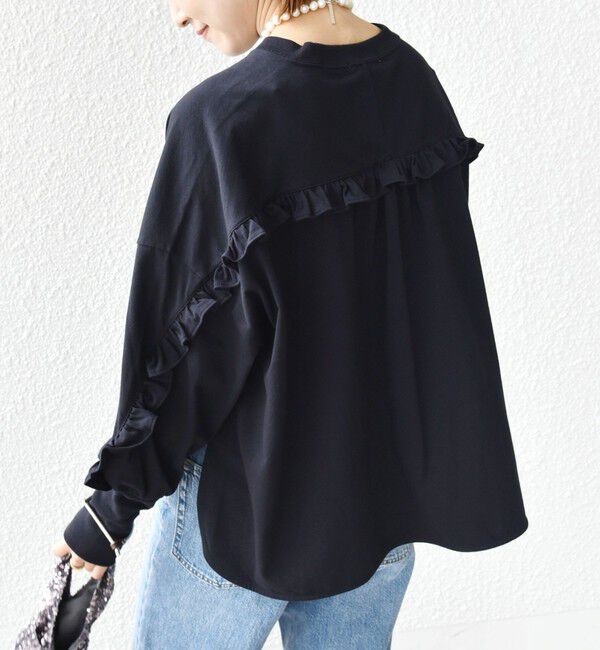 SHIPS for women「〈洗濯機可能〉ロング リブ スリーブ フリル カットソー」|Tシャツ・カットソー|