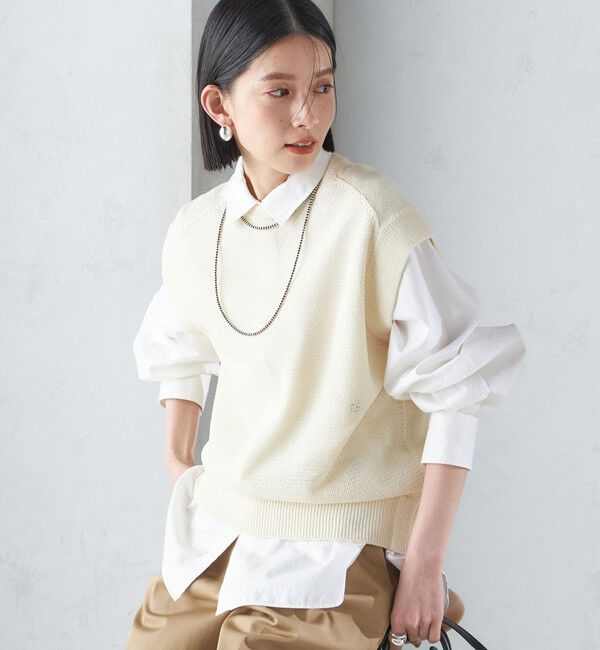 SHIPS for women「〈手洗い可能〉ラメ混 ペーパー 編地 コンビ プルオーバー ◇」|ニット・セーター|