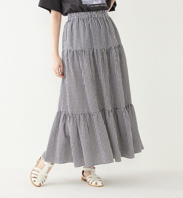 SHIPS Colors 「SHIPS Colors:〈手洗い可能〉ギンガムチェック ティアード スカート」|フレア|