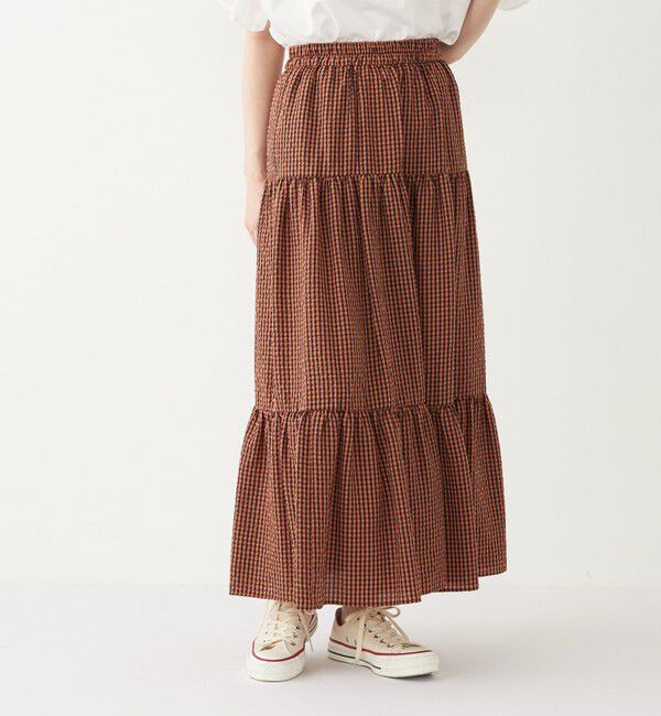 SHIPS Colors 「SHIPS Colors:〈手洗い可能〉ギンガムチェック ティアード スカート」|フレア|