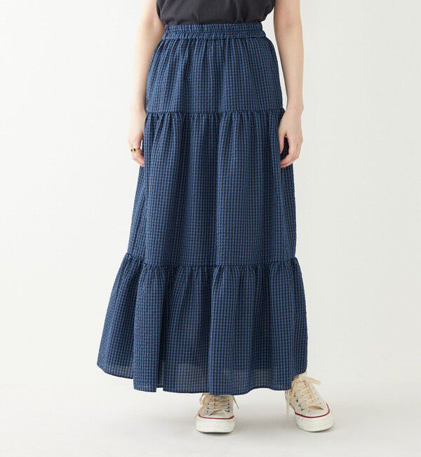 SHIPS Colors 「SHIPS Colors:〈手洗い可能〉ギンガムチェック ティアード スカート」|フレア|