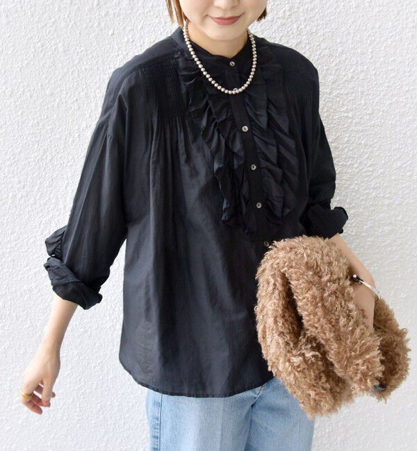 SHIPS for women「〈手洗い可能〉コットン シルク ローン フリル ブラウス」|シャツ・ブラウス|