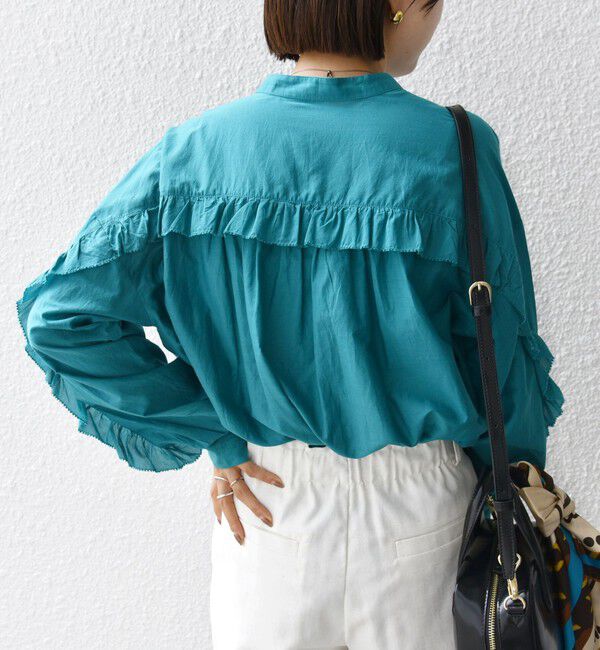 SHIPS for women「〈手洗い可能〉コットン シルク ローン フリル ブラウス」|シャツ・ブラウス|ブルー系