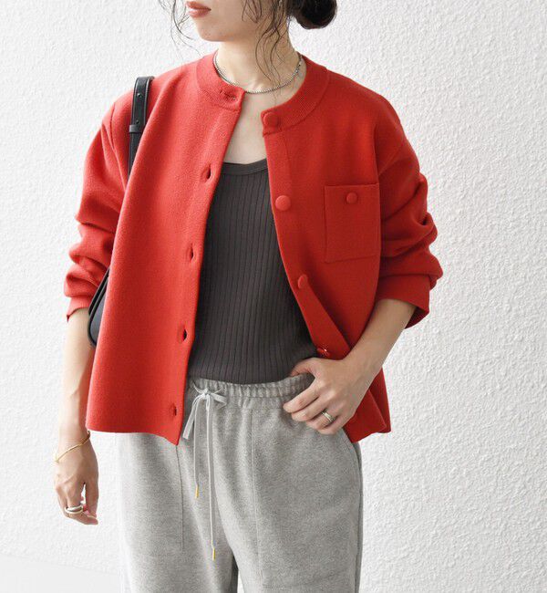 SHIPS any「SHIPS any: ミラノリブ ノーカラー ニット ジャケット カーディガン」|カーディガン|