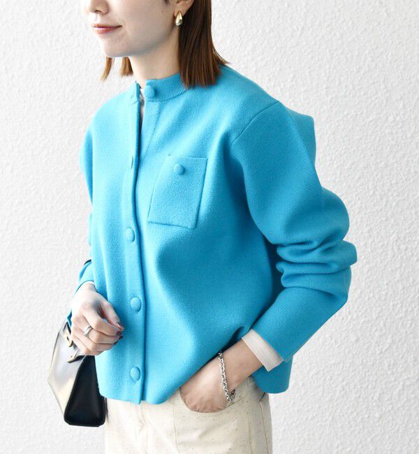 SHIPS any「SHIPS any: ミラノリブ ノーカラー ニット ジャケット カーディガン」|カーディガン|ブルー