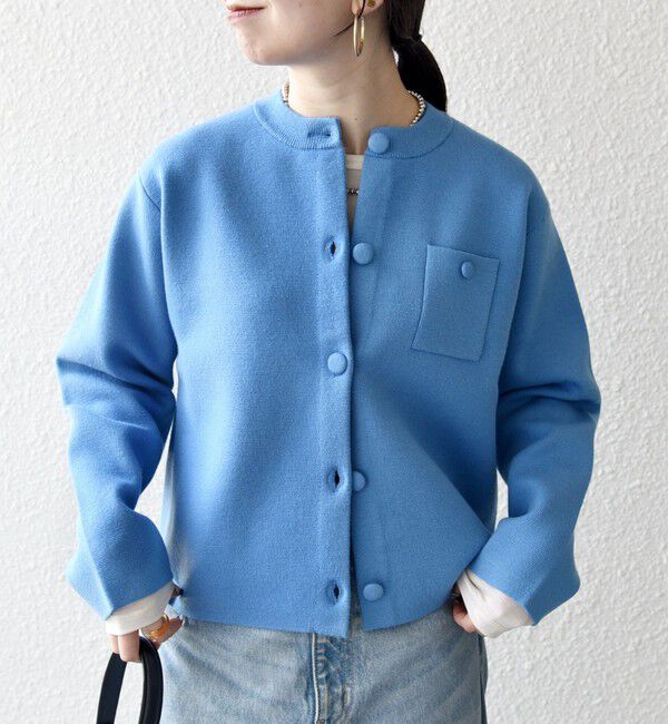 SHIPS any「SHIPS any: ミラノリブ ノーカラー ニット ジャケット カーディガン」|カーディガン|